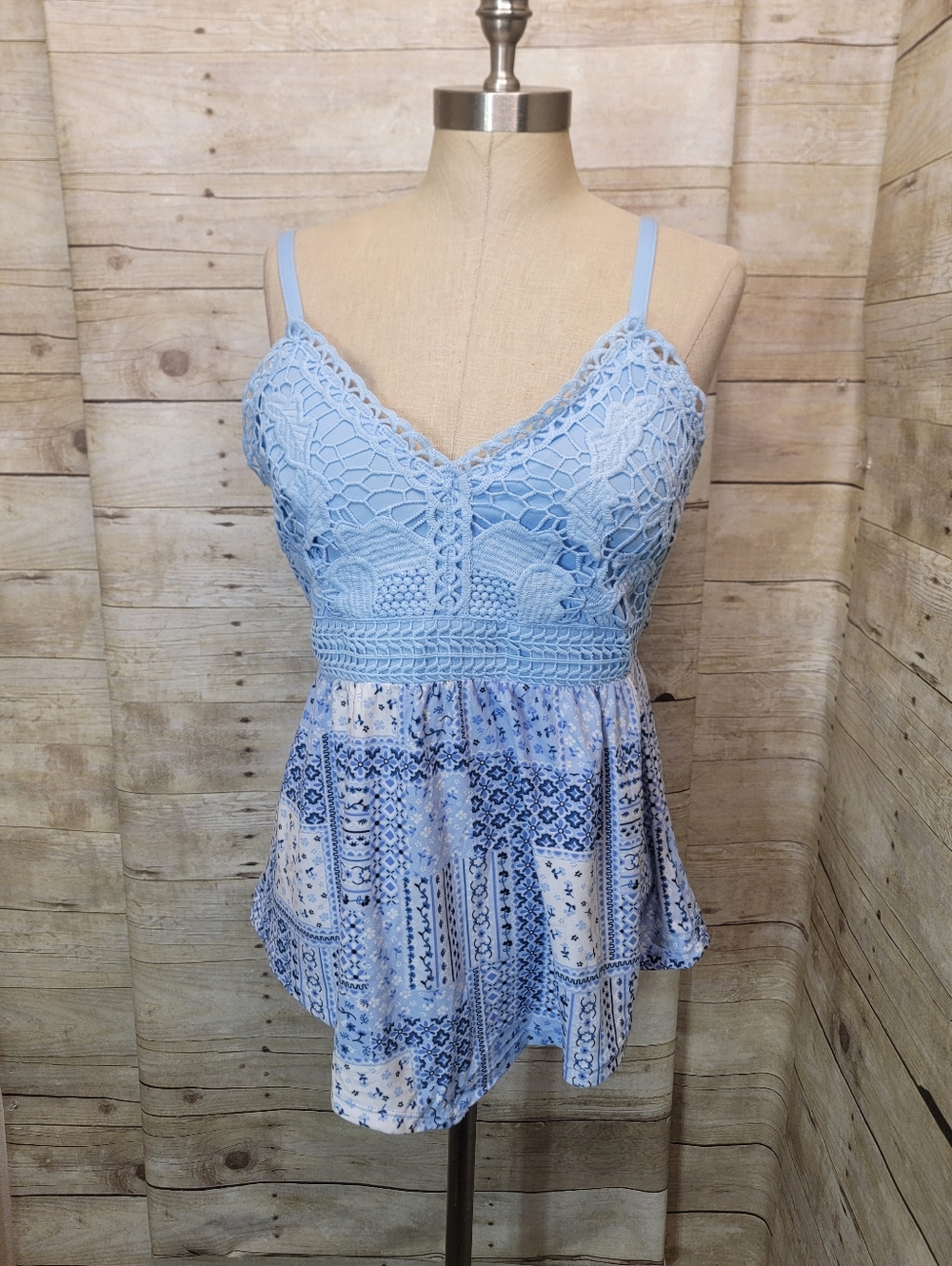 Light Blue Crochet Bust Peplum Tank Top